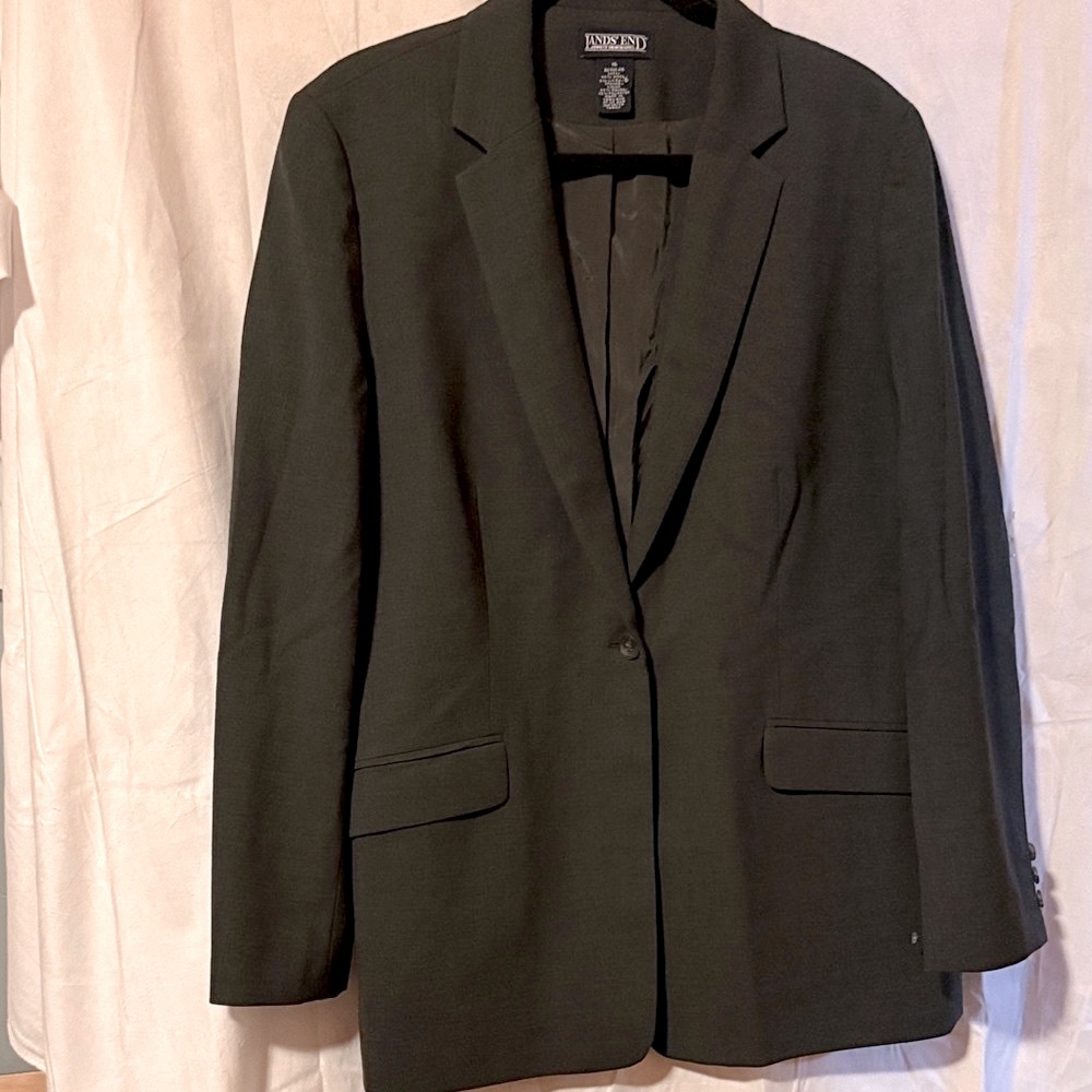62-Lands' End Elegant Charcoal Wool Blazer
